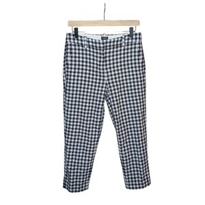 J.Crew Navy White Gingham Linen Blend Cropped Preppy Pants Size 4 Fully Lined